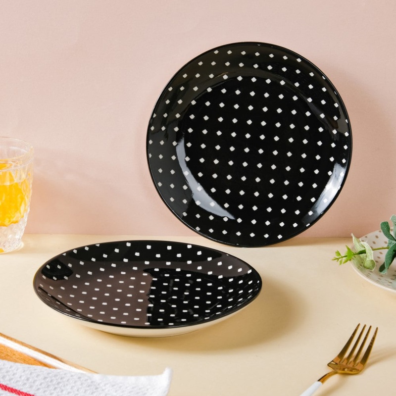 Retro Ceramic Snack Plate Black 7.5 Inch Set Of 2