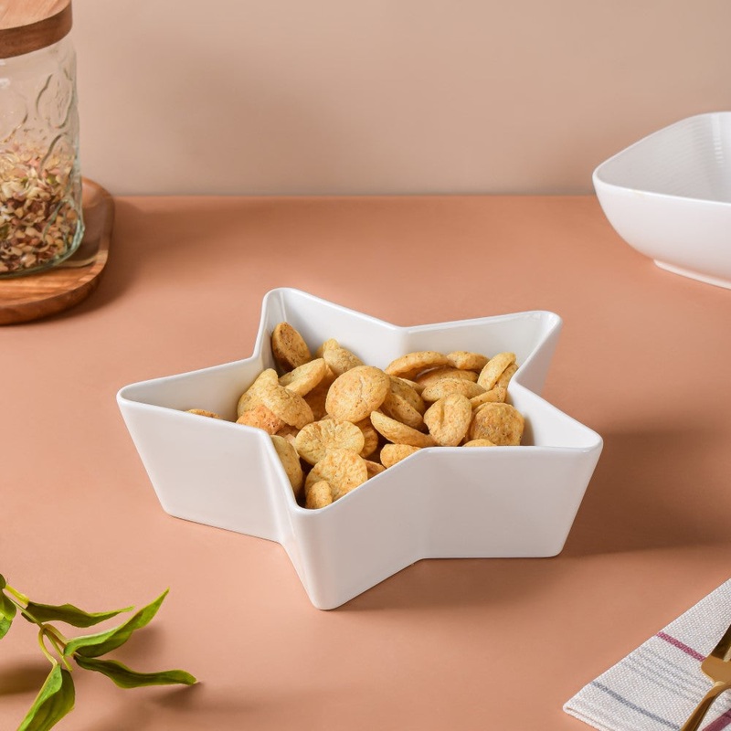 Riona Star Ceramic Fruit Bowl White Large 600 ml