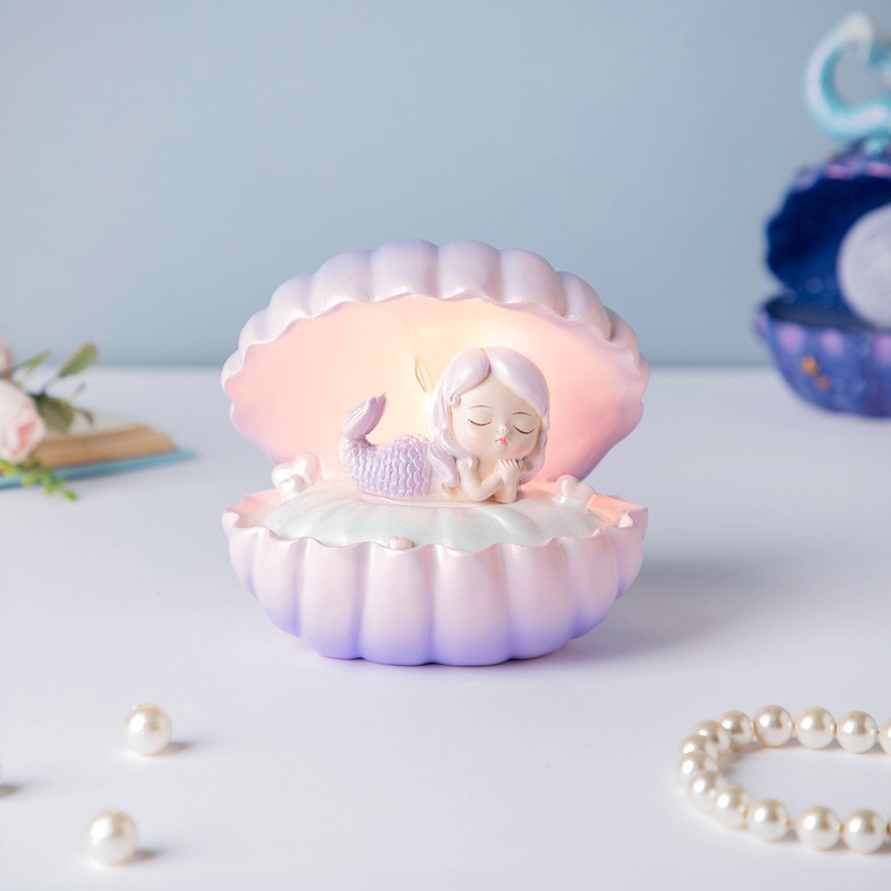 Shell And Mermaid Resin Lamp Decor Pink