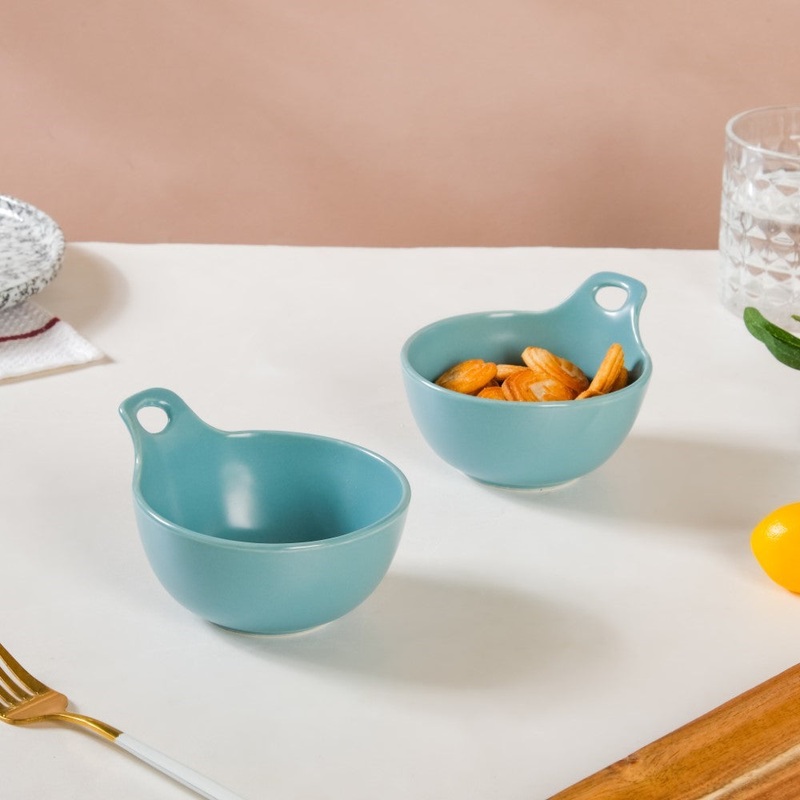 Snack Bowl With Handle Blue Set Of 2 230ml