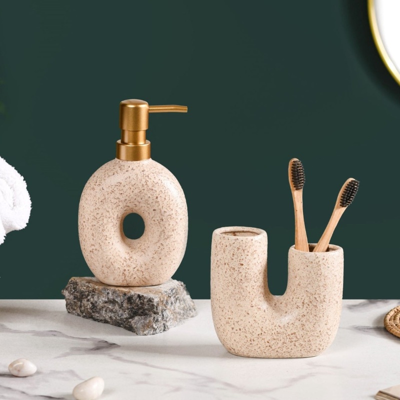 Stone Texture Modern Bathroom Set Of 2 Sand