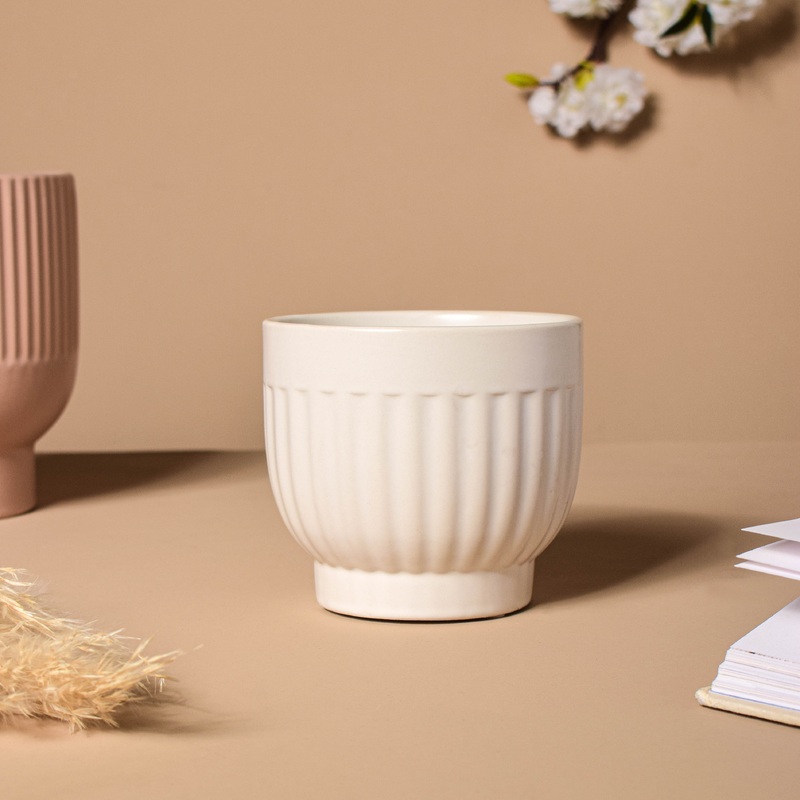 White Ribbed Vase