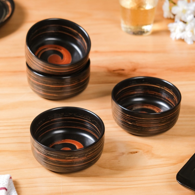 Exotic Ceramic Soup Bowls Black Set Of 4 400ml