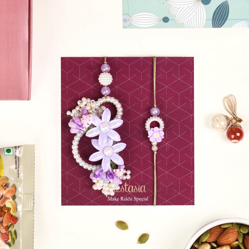 Lavender Pearl Rakhi Lumba Set Of 4 With Gift Box And Card