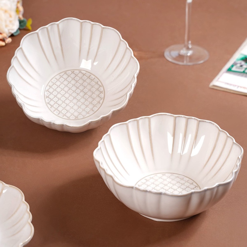 Moroccan Motif Serving Bowl Stoneware Ivory Set Of 2 1200ml