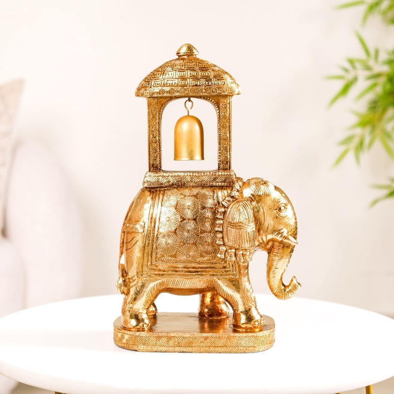 Royal Wedding Elephant With Bell Showpiece Gold