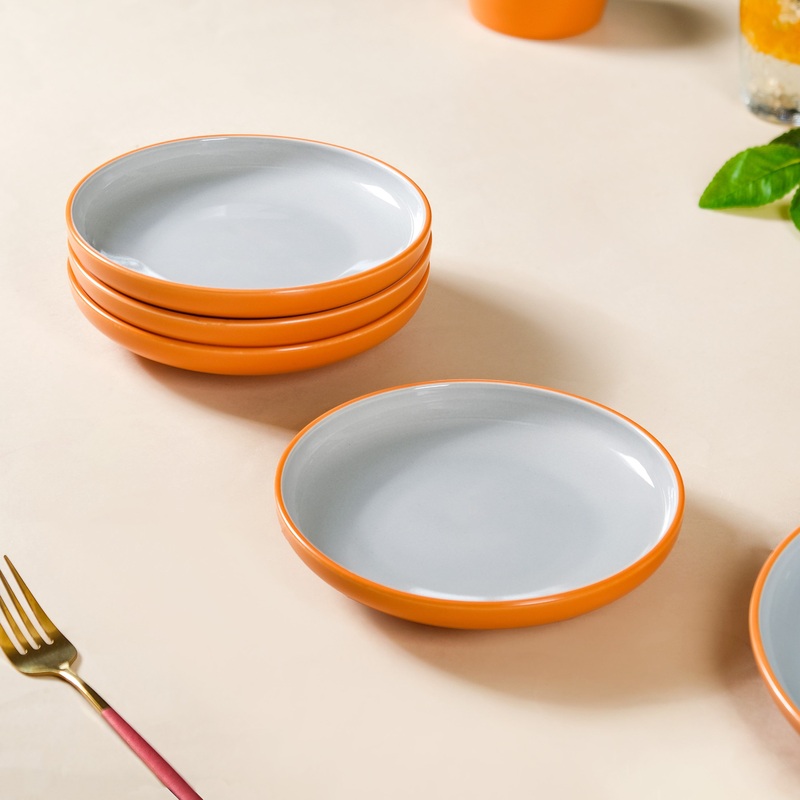 Set Of 4 Zoella Orange Ceramic Snack Plates 7 Inch