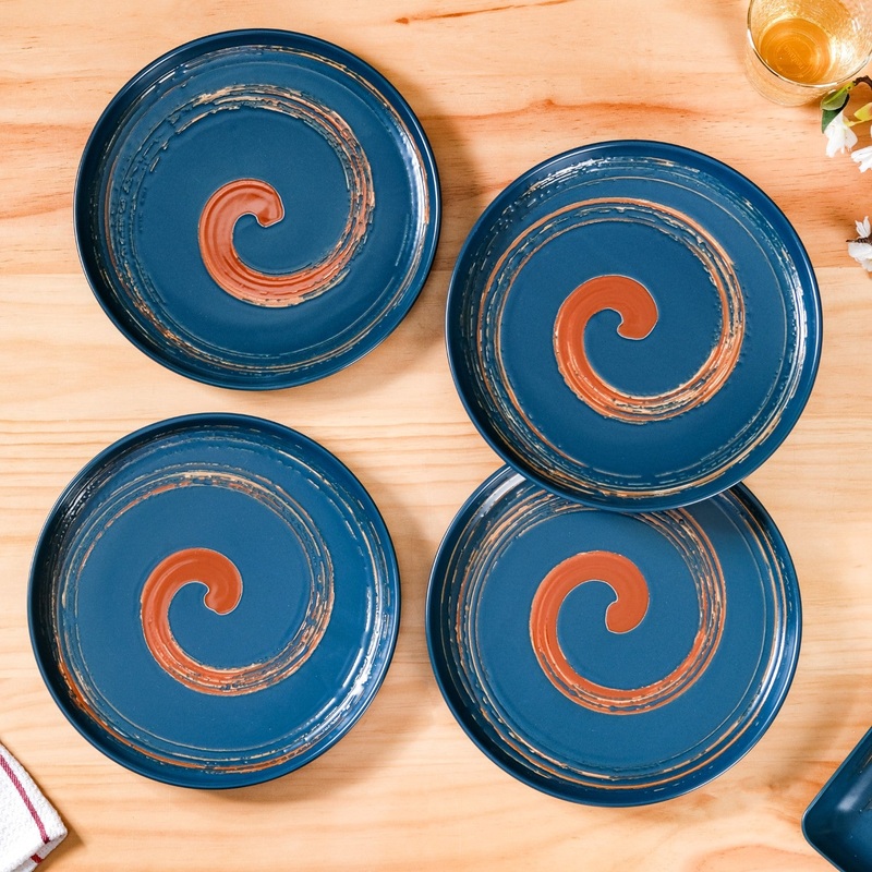 Stoneware Ceramic Dinner Plates Navy Blue Set Of 4 10 Inch