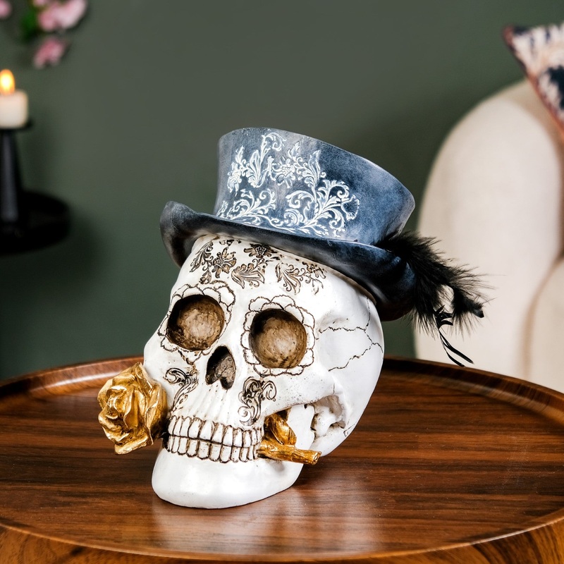 Sugar Skull With Hat Decor Showpiece For Home