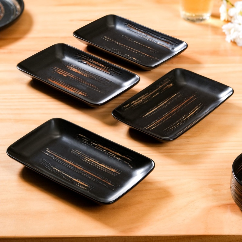 Textured Brushstroke Exotic Platter Small Black Set Of 4 8 Inch