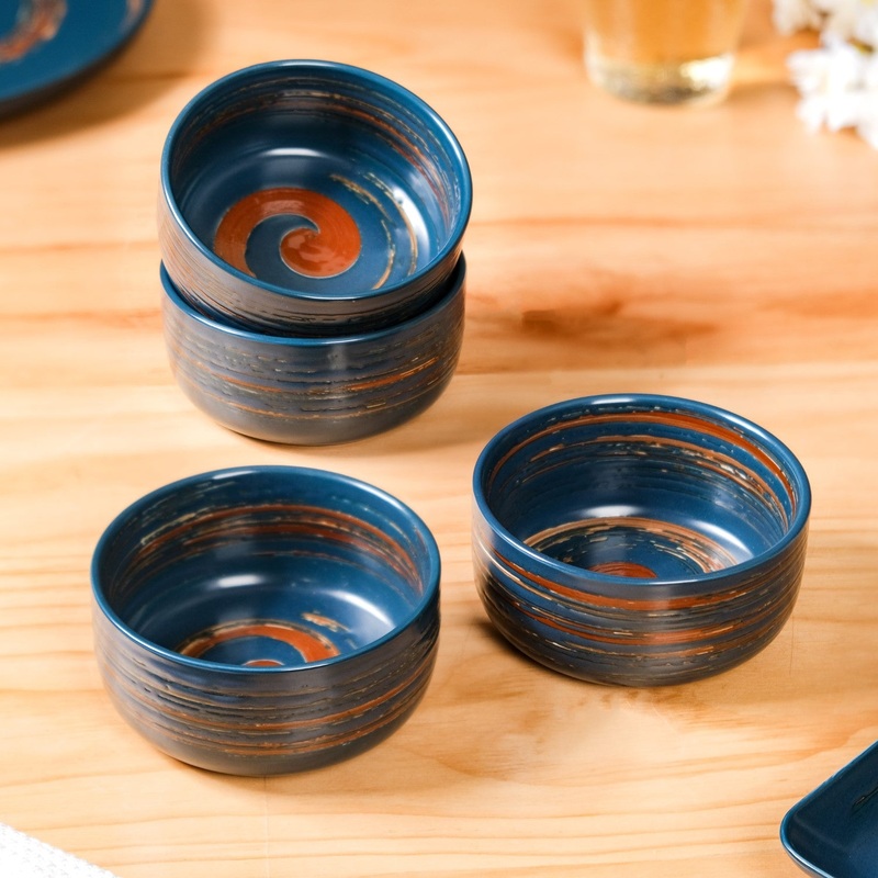 Textured Brushstroke Soup Bowls Navy Blue Set Of 4 400ml