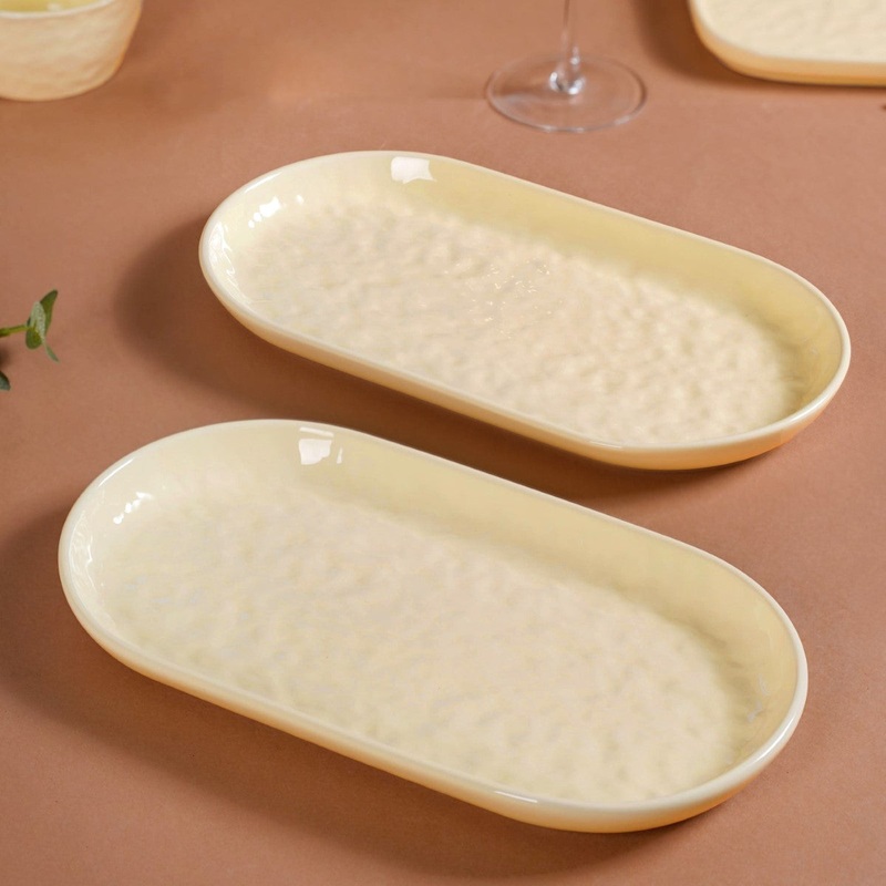 Textured Long Serving Platter Vanilla White Set Of 2 12 Inch