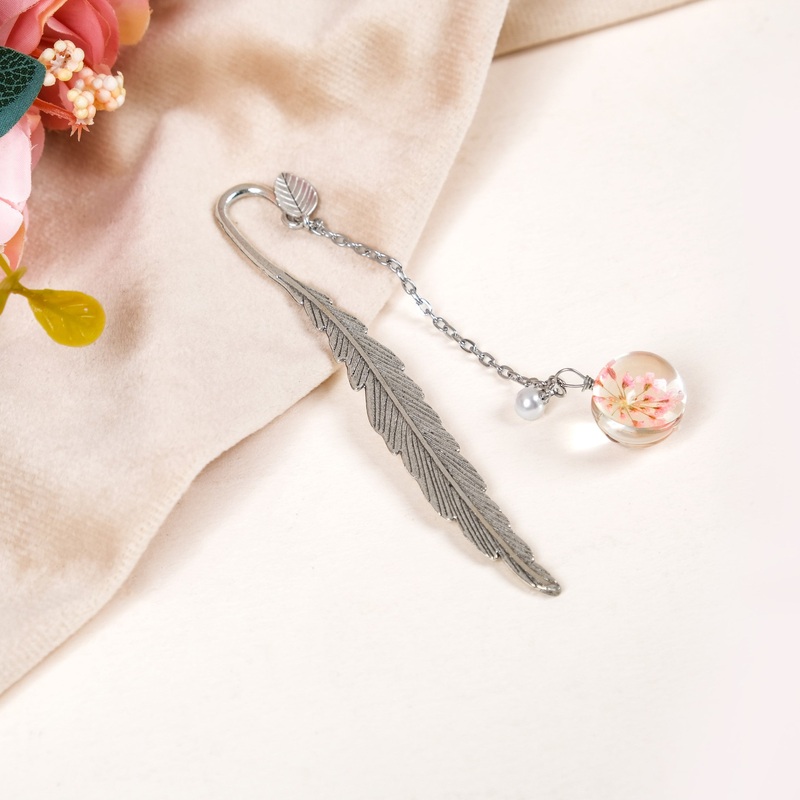 Feather Metal Bookmark With Charms