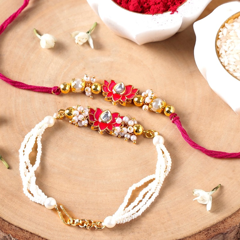 Kundan Lotus Rakhi Hamper For Couple