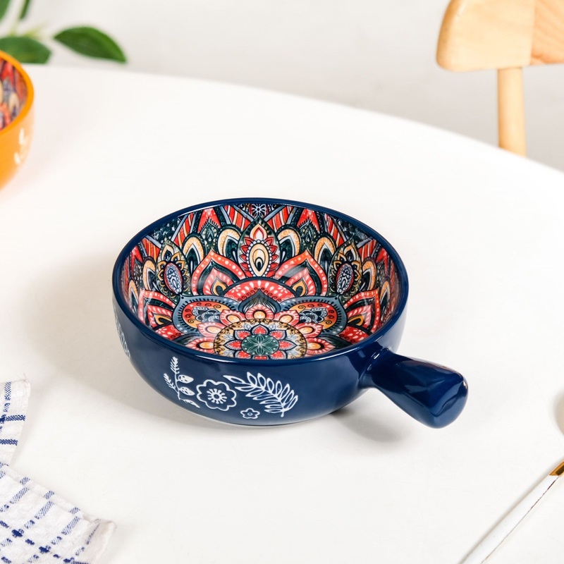 Mandala Melange Dish Bowl With Handle Blue 600ml