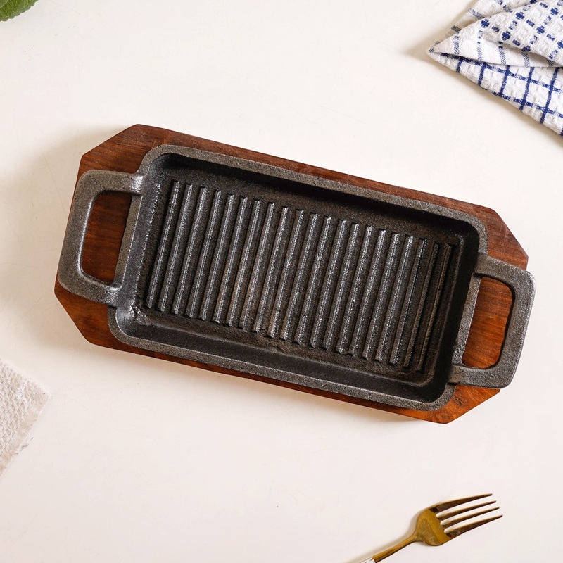 Sizzler Hotplate Grill With Wooden Tray