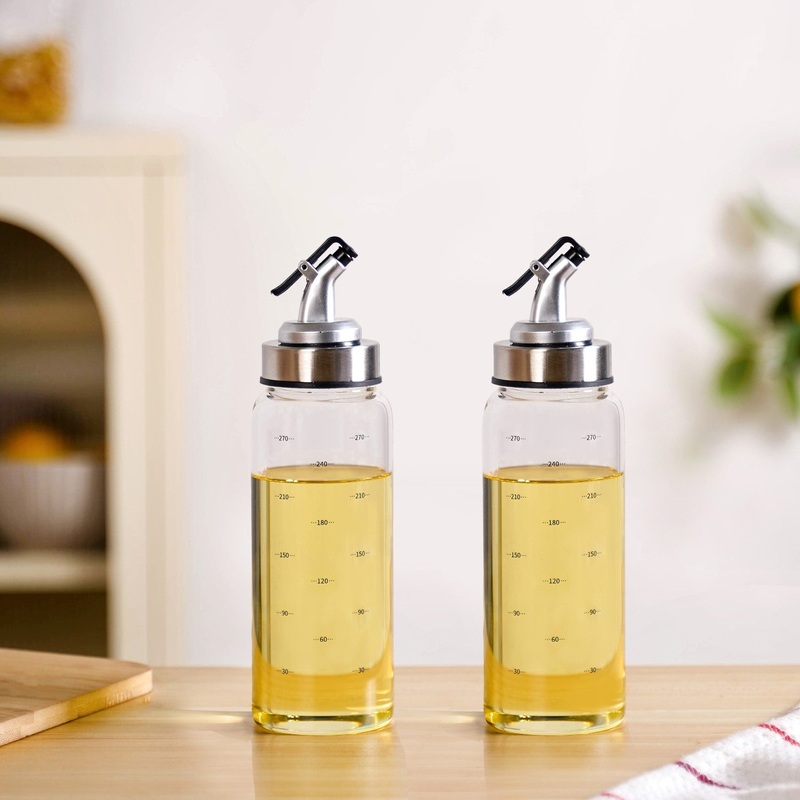 Oil Dispenser Bottle With Stainless Steel Covered Nozzle Set Of 2 300ml