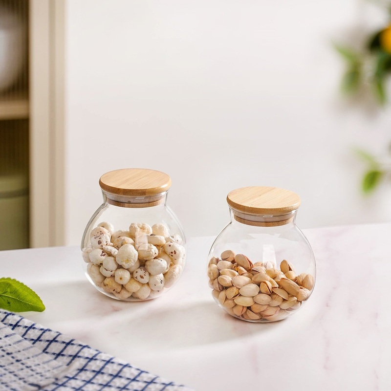 Round Airtight Glass Container Set Of 2 350ml
