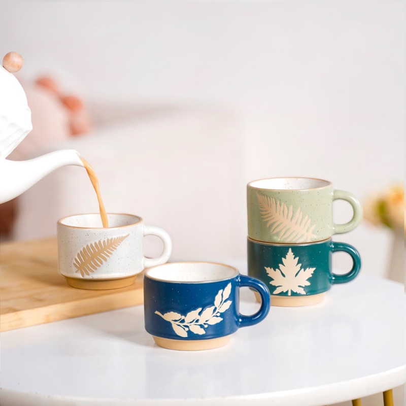 Spring Leaf Stackable Ceramic Cup Set Of 4 145ml