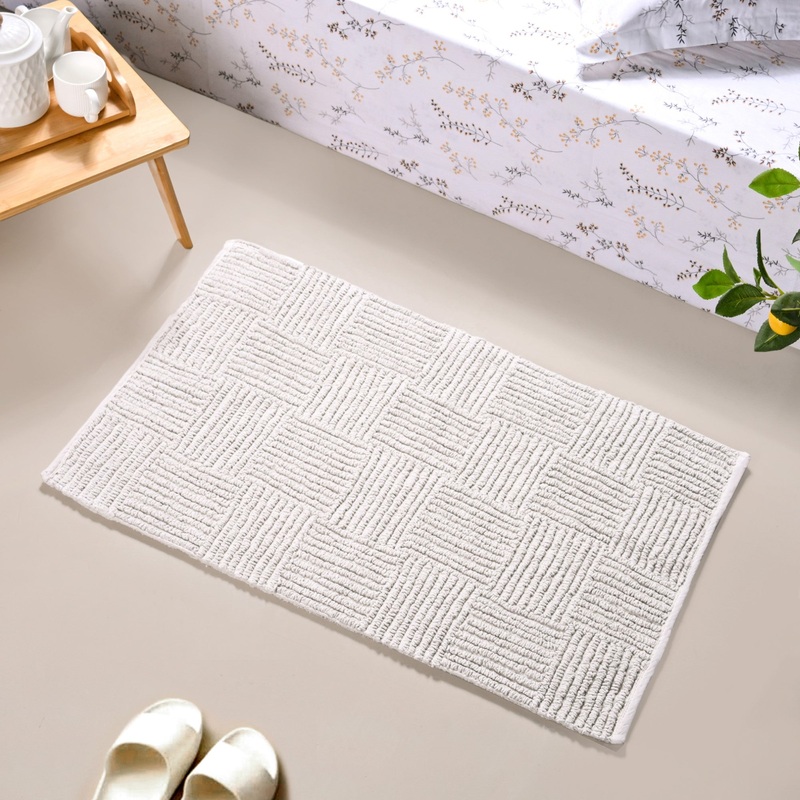 Tufted Cotton Reversible Floor Mat Light Grey 84x50cm