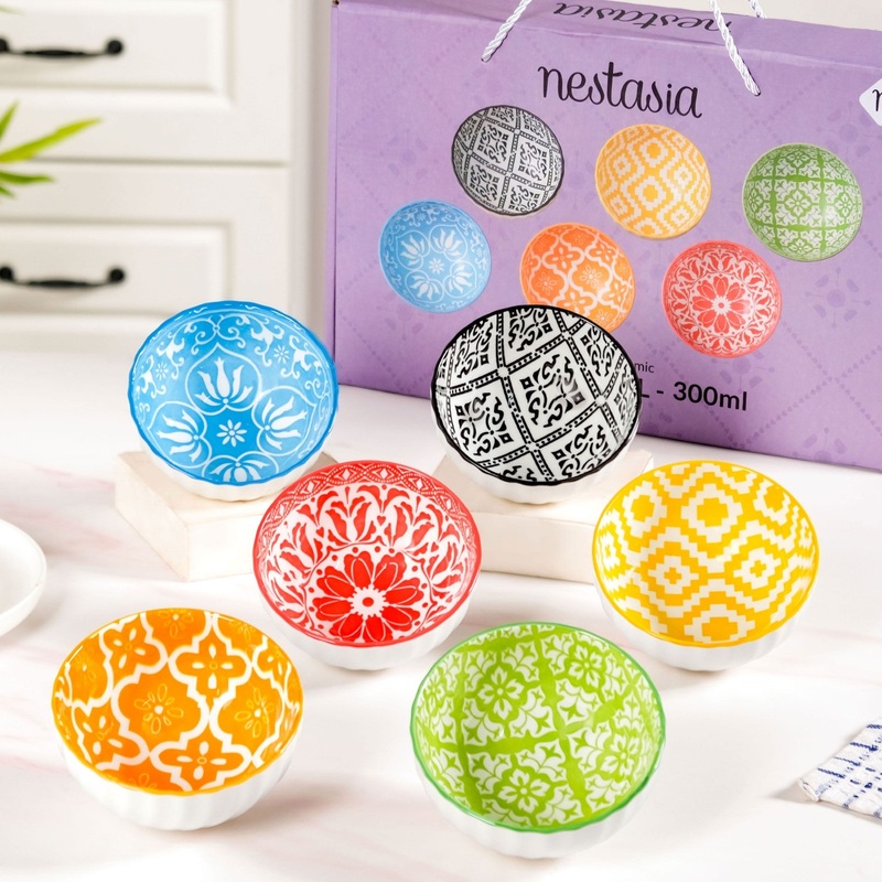Vibrant Colour Pop Ceramic Soup Bowl Set Of 6 300ml