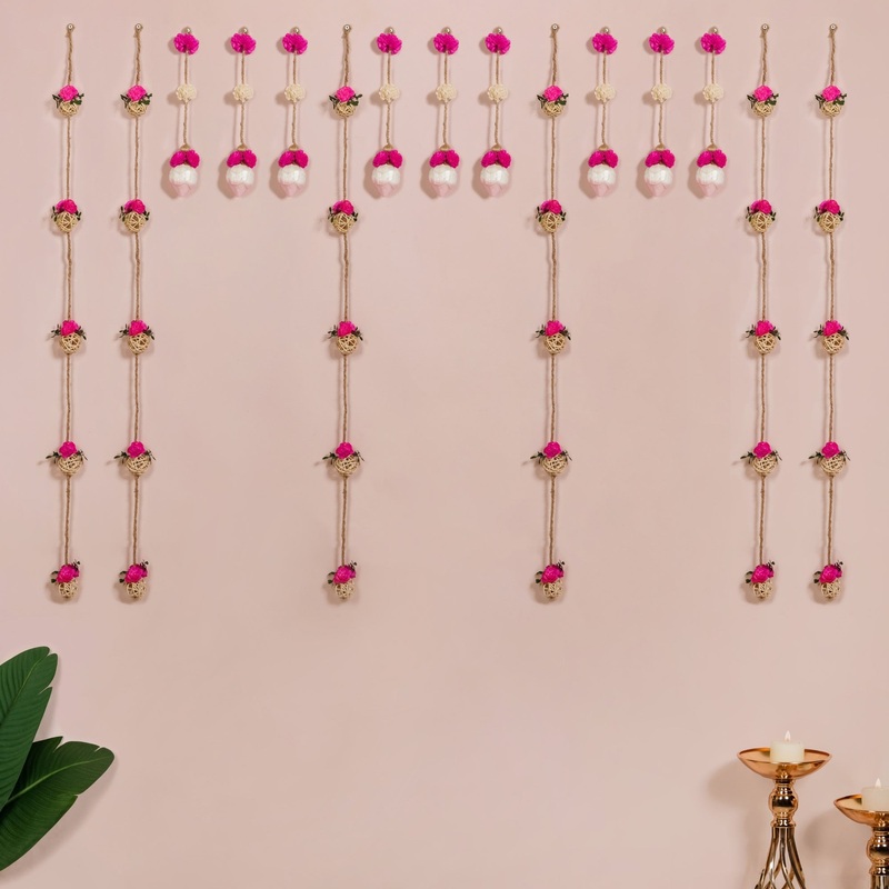 Vibrant Pink Floral Wall Hangings Set Of 15