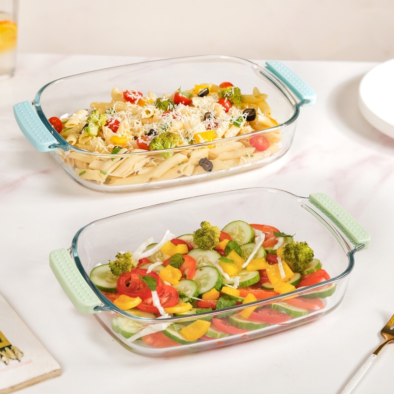 Glass Baking Dish with Heat Protectant Silicone Grips Set of 2