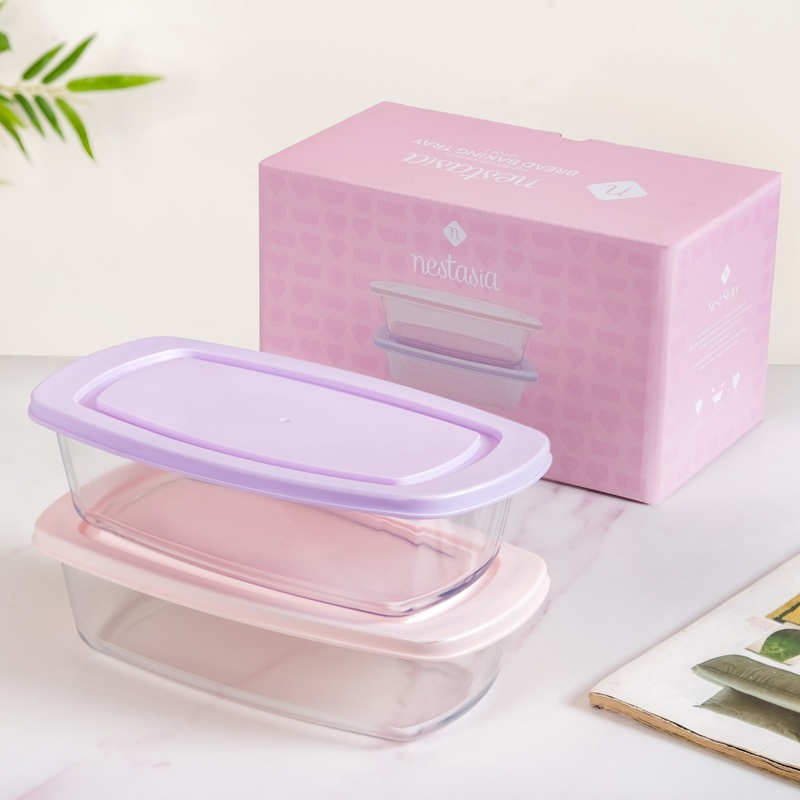 Set Of 2 Borosilicate Long Baking Dishes With Lid 1600ml