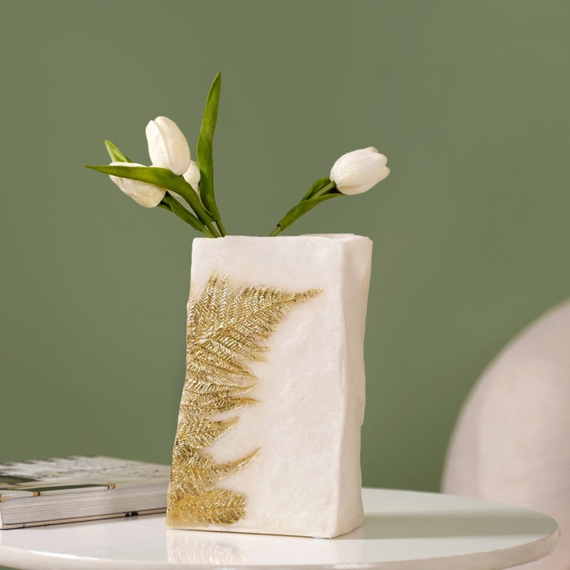 Fern Leaf Stone Finish Decor Vase