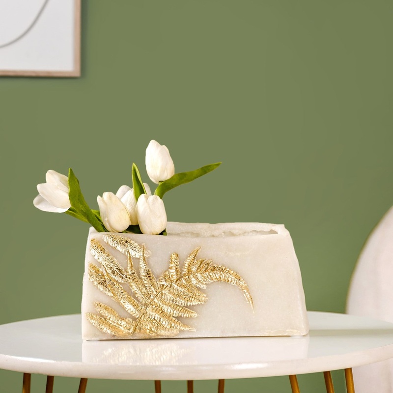 Fossil Finish Fern Leaf Design Decor Vase