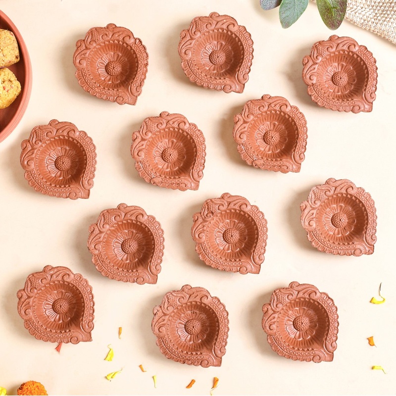 Set Of 48 Pure Earthen Clay Diyas