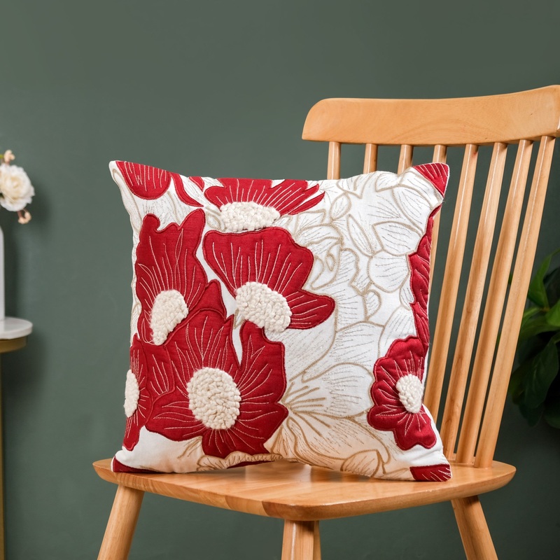 Bold Flower Applique Couch Cushion Cover 16x16 Inch