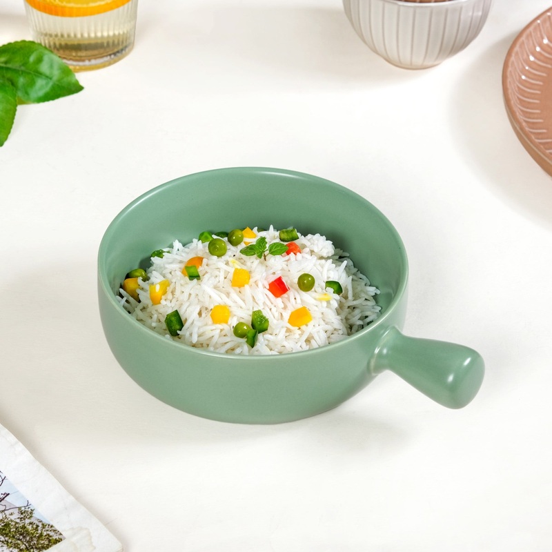 Ceramic Baking Bowl With Handle Sage Green 700ml