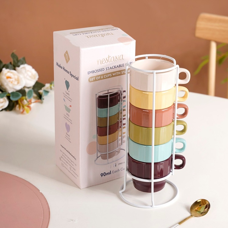 Stackable Mini Tea Cup Set Of 6 Kaori Sunset Hues 90ml