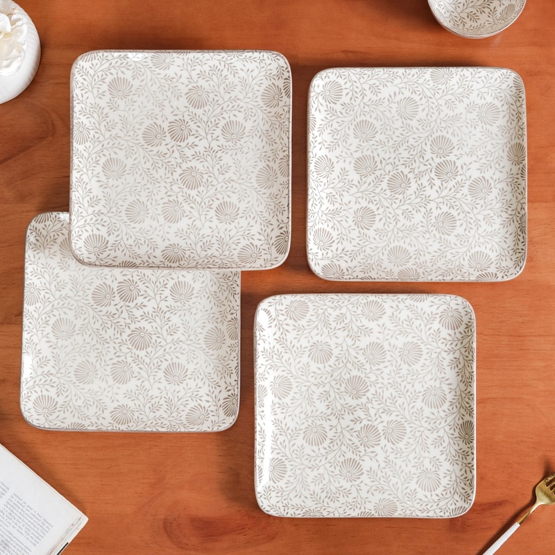 Floral Fiesta Square Dinner Plates Set Of 4 10x10 Inch