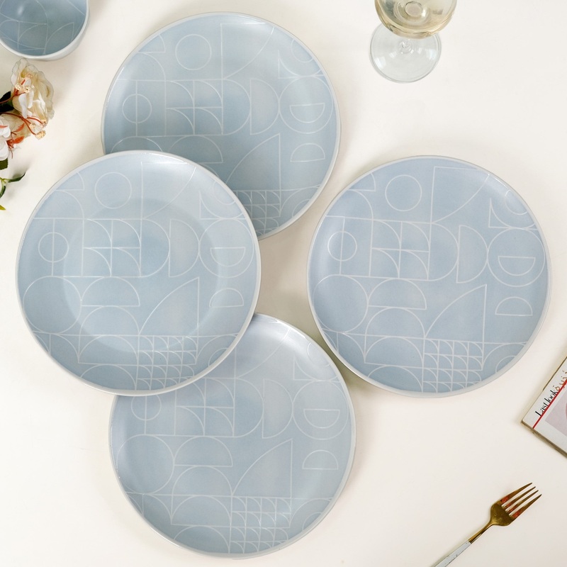 Monvia Art Deco Printed Dinner Plate Set Of 4 Blue 10 Inch