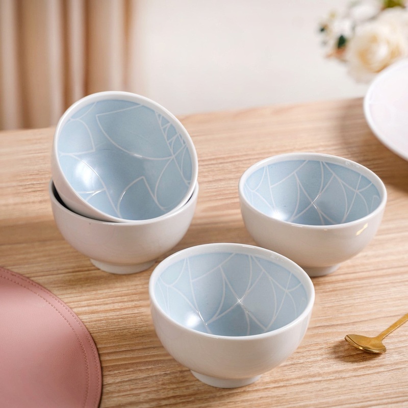 Monvia Art Deco Printed Snack Bowl Set Of 4 Blue 325ml