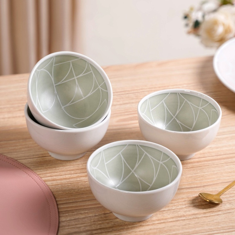 Monvia Geometric Pattern Ceramic Bowl Set Of 4 Mint 325ml