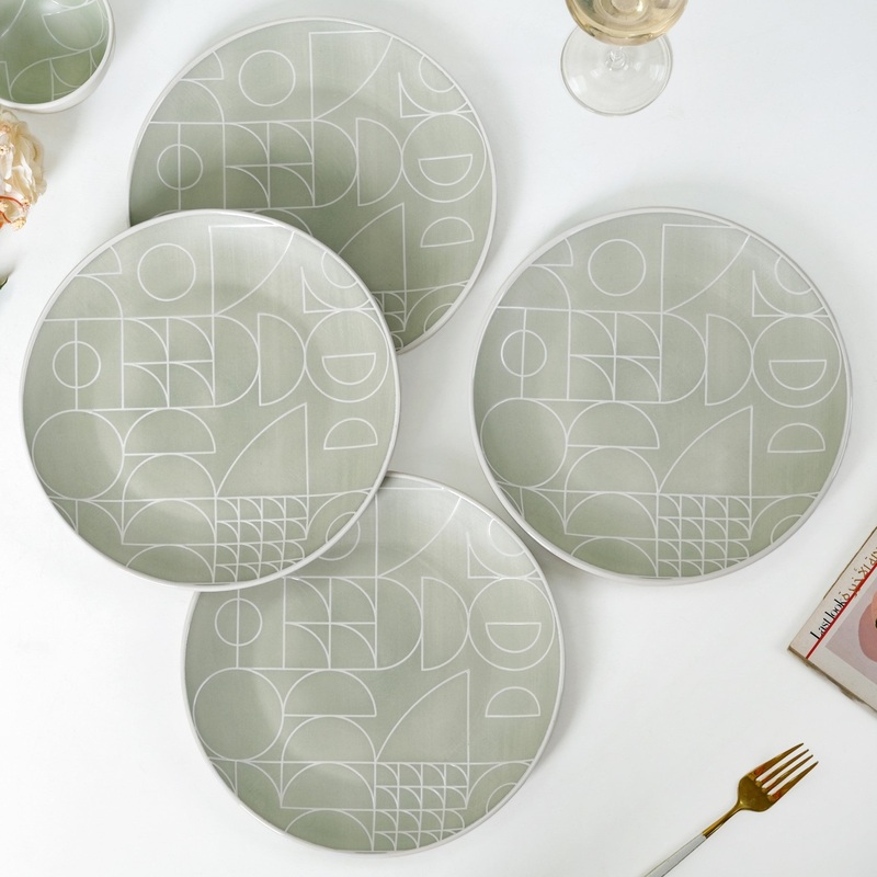 Monvia Geometric Pattern Dinner Plate Set Of 4 Mint 10 Inch