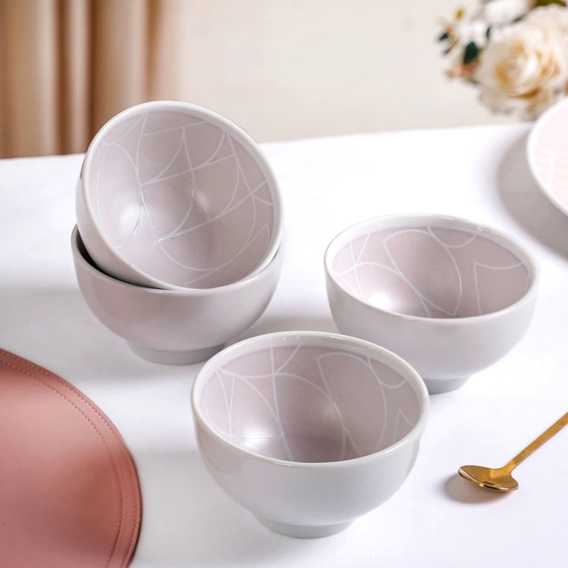 Monvia Modern Art Deco Light Mauve Small Bowl Set Of 4 325ml