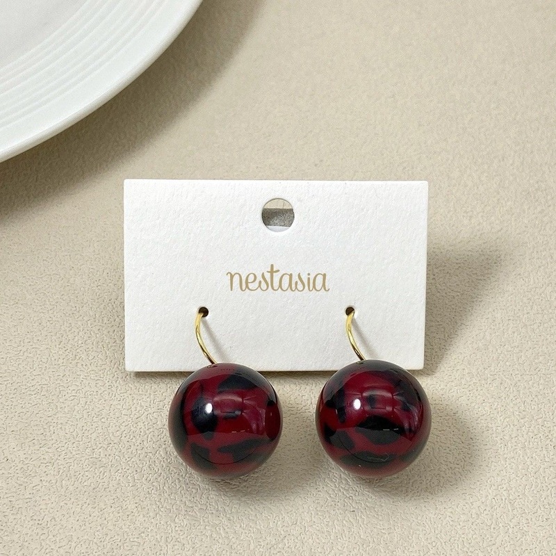 Abstract Patterned Maroon Bead Earrings