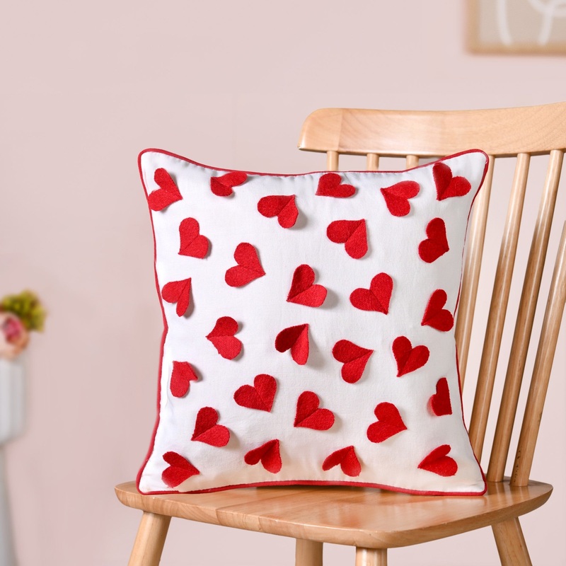 Felt Hearts Cotton Cushion Cover 40x40cm