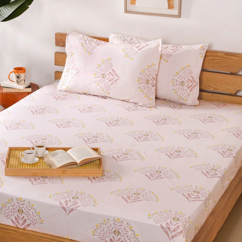 Ultra Soft Daisy 180 TC Pure Cotton Bedding Set Of 3 King Size 275x275 cm