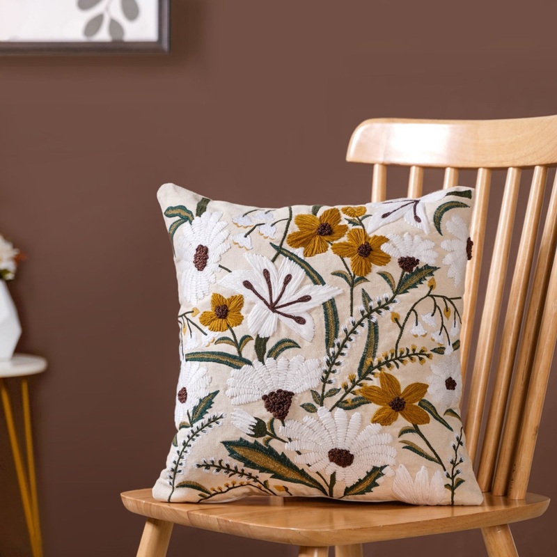 Floral Harmony Canvas Cotton Cushion Cover 40x40cm