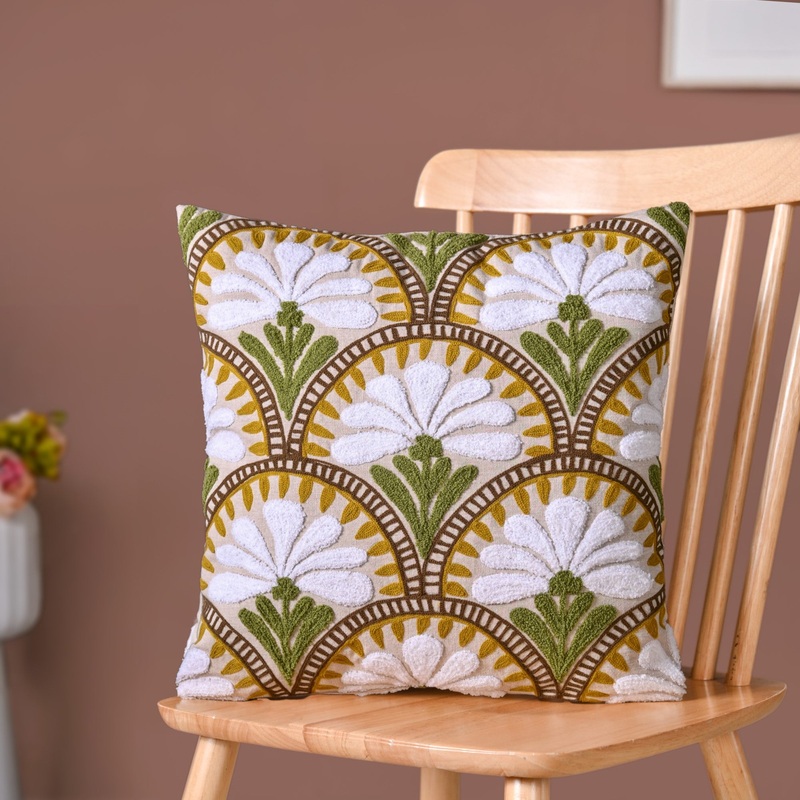 Flower Arches Embroidered Cushion Cover Beige 40x40cm
