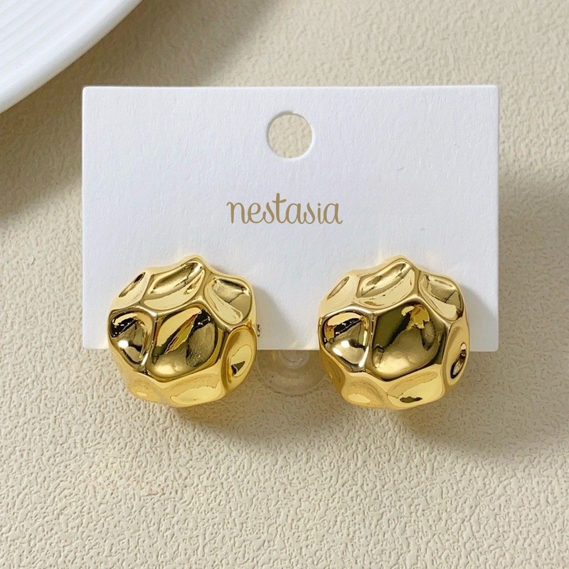 Gold Meteor Dented Stud Earrings