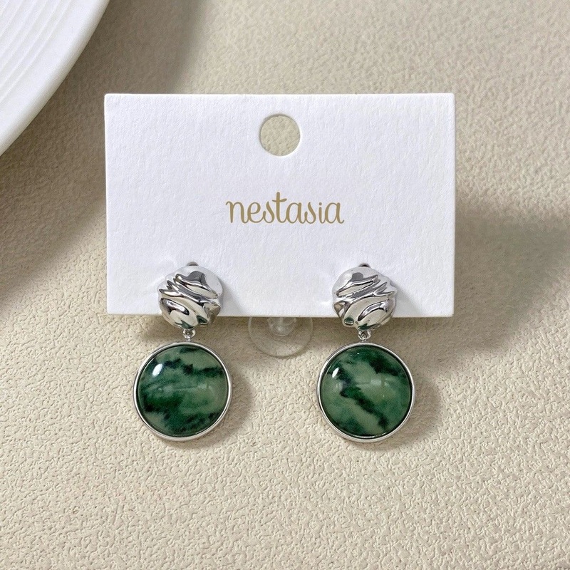 Green Marble Dainty Drop Earrings