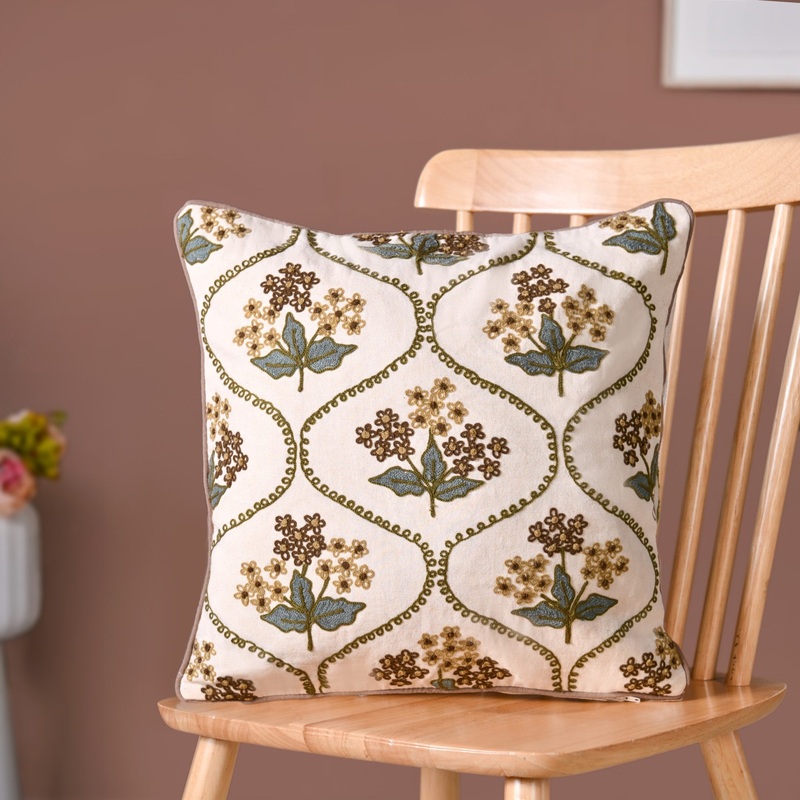 Soft Florals Embroidered Cushion Cover White 40x40cm