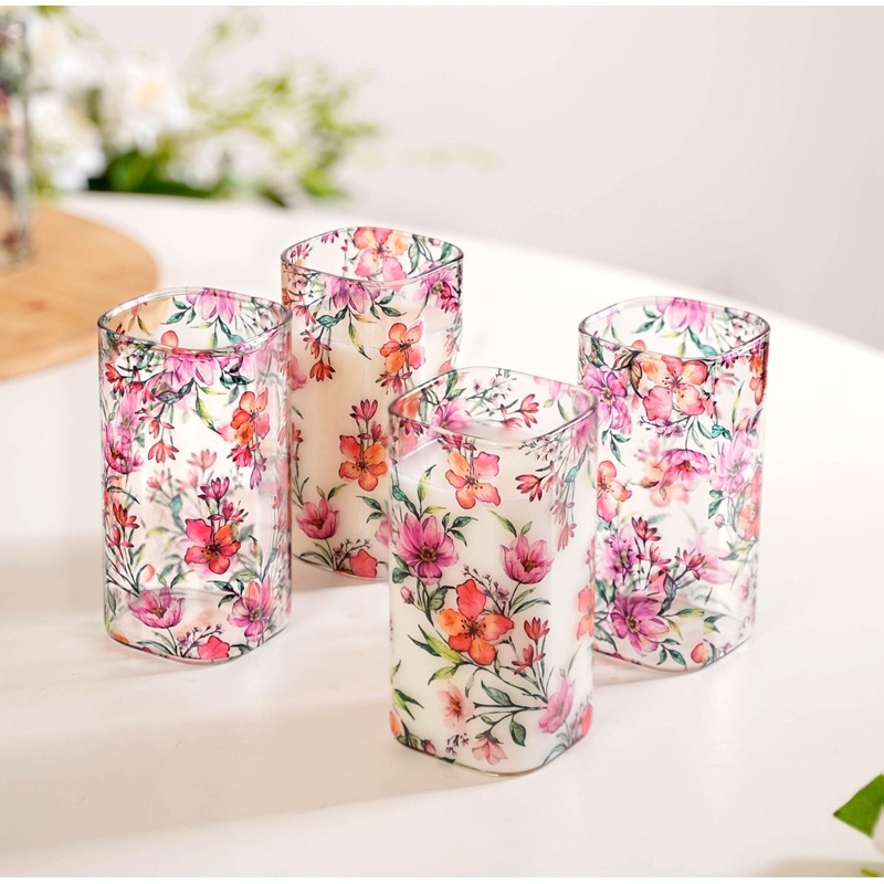 Tropical Hibiscus Borosilicate Glass Cocktail Tumblers Set Of 4 340ml