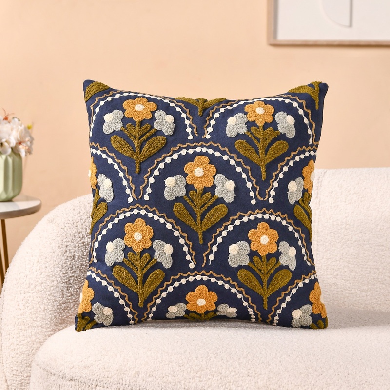 Tufted Blossoms Art Deco Blue Cushion Cover 40x40cm